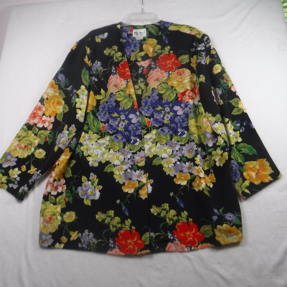 Vintage Maggie Sweet Floral Blazer‎ Black Red Yellow Purple Kashibo Jacket 2X